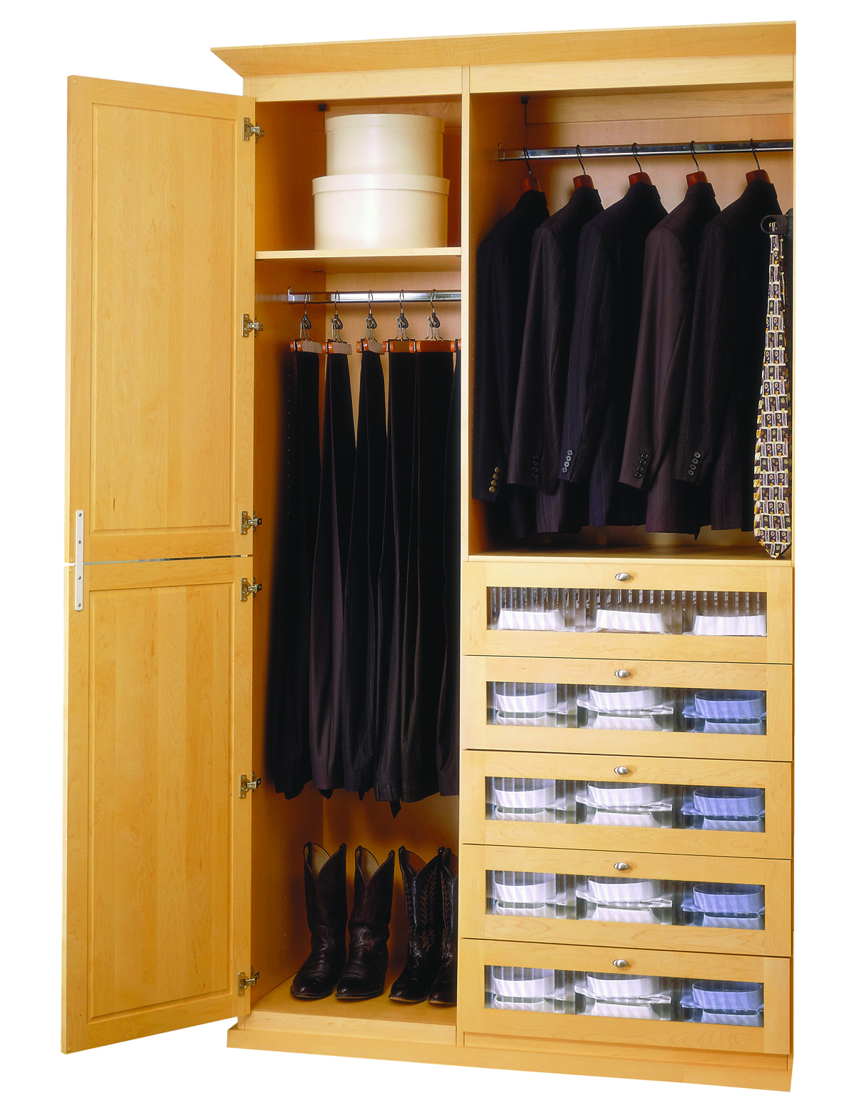 Light Wood Custom Closet With Glass Insert Drawers Austin Morgan