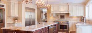 CREME CABINETS WITH CHOCOLATE KITCHEN ISLAND CABINETS