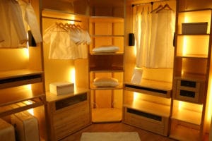 mater closet with lighting