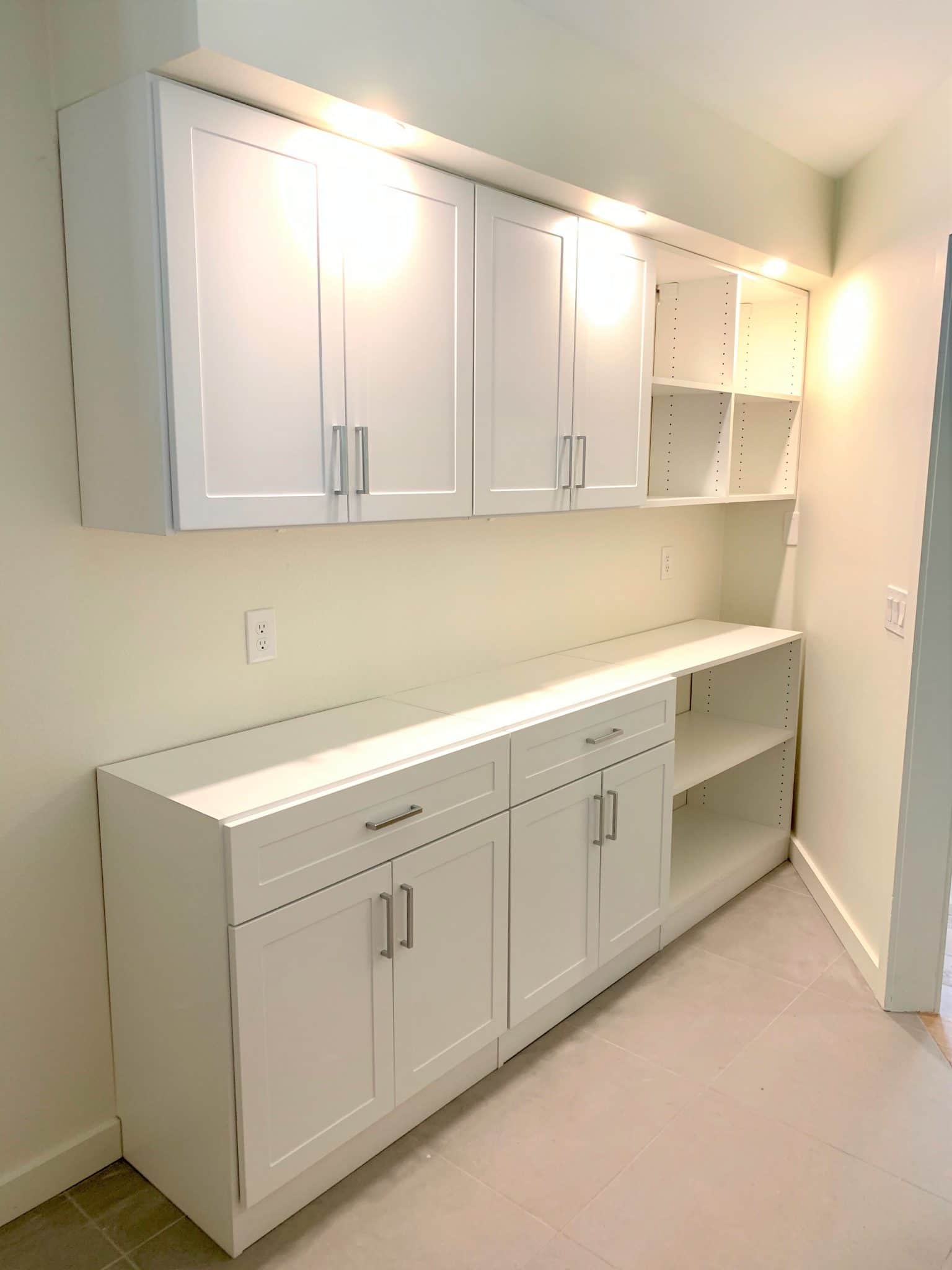 SHAKER LAUNDRY ROOM CABINETS AND OPEN SHELVING | Austin-Morgan Closets