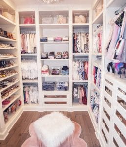 pretty pink kids walk in custom closet with boutique aesthetic