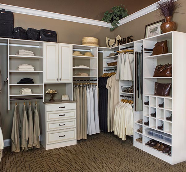 IVORY CUSTOM WALK-IN CLOSET DESIGN WITH HUTCH